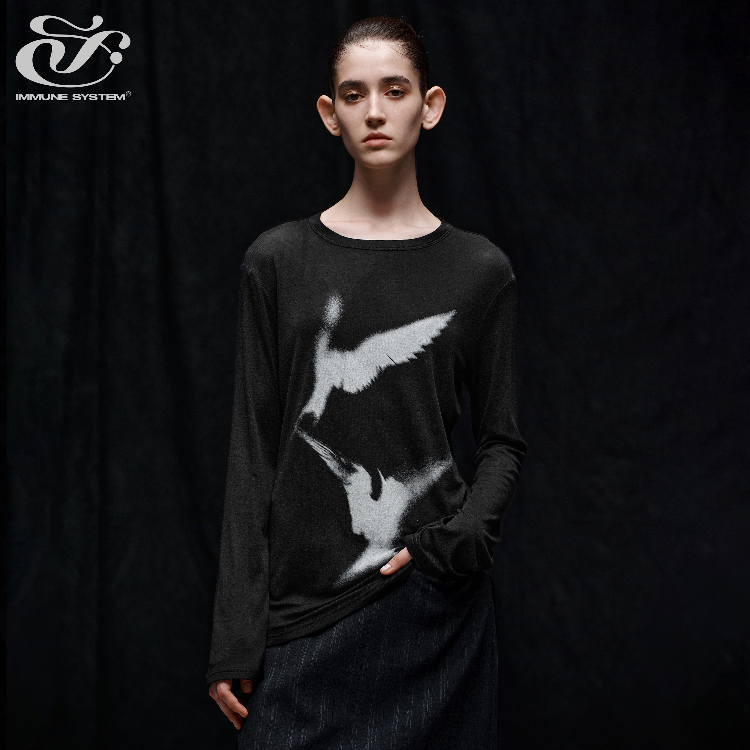 immune system免疫系统 自由白鸽 虚幻印花休闲轻薄长袖
