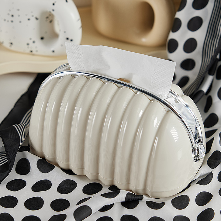 贝壳奶油风纸巾盒轻奢北欧餐厅卫生间家用客厅桌面弹簧托架抽纸盒