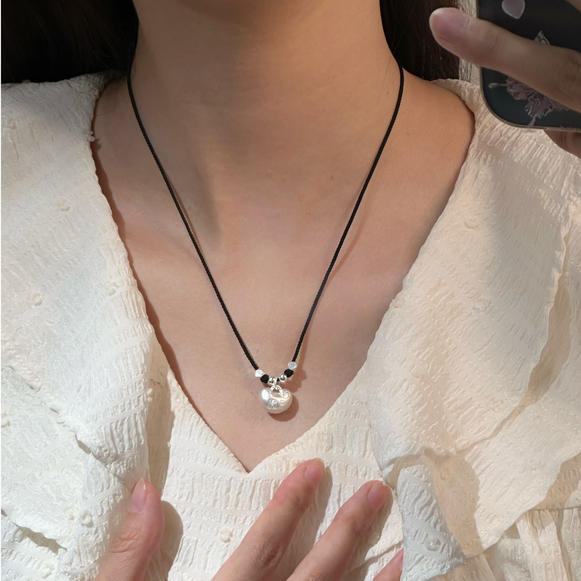 早兰 吊坠足银布艺 【元福项链】足银999小胖福项链时尚百搭简约