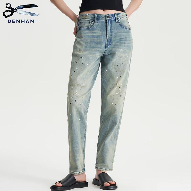 DENHAM2024年夏季新款女士做旧水洗泼漆萝卜裤牛仔裤CARLA