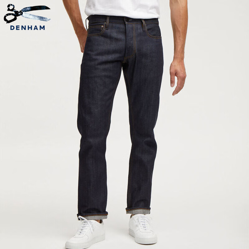 DENHAMxBlackhorseLane联名夏季原色蓝耳边直筒剪刀牛仔裤男RIDGE