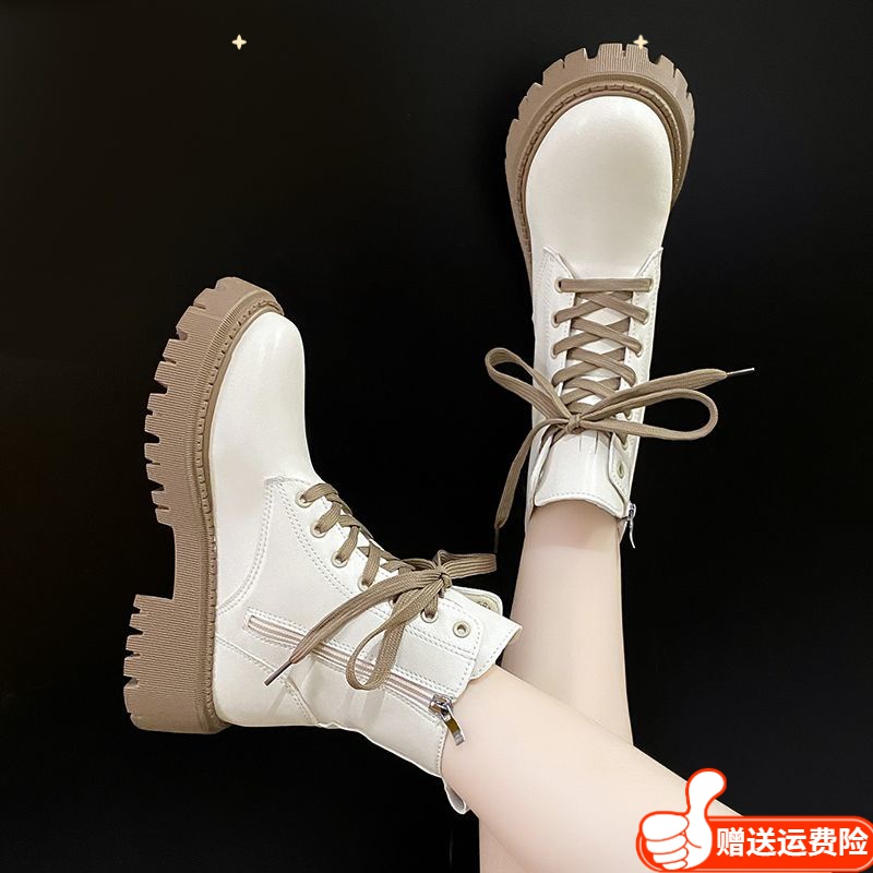 红蜻蜓牌马丁靴女2023新款春秋单靴冬季加绒棉靴英伦风瘦瘦短靴子