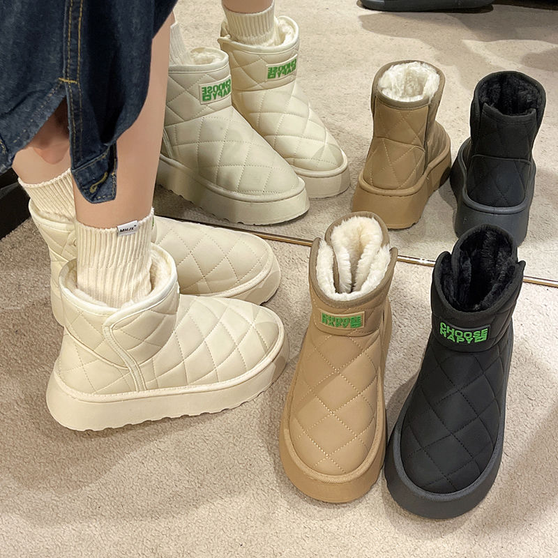 红蜻蜓牌厚底时尚雪地靴女款冬季2023新款皮面加绒加厚保暖面包靴