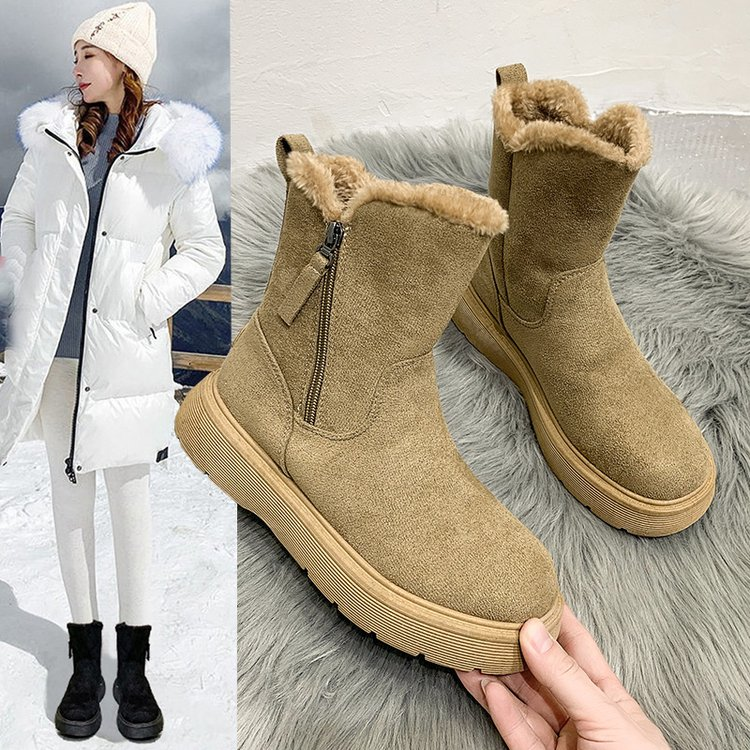 网红保暖雪地靴加绒加厚防滑百搭厚底皮毛一体东北雪地棉鞋短靴