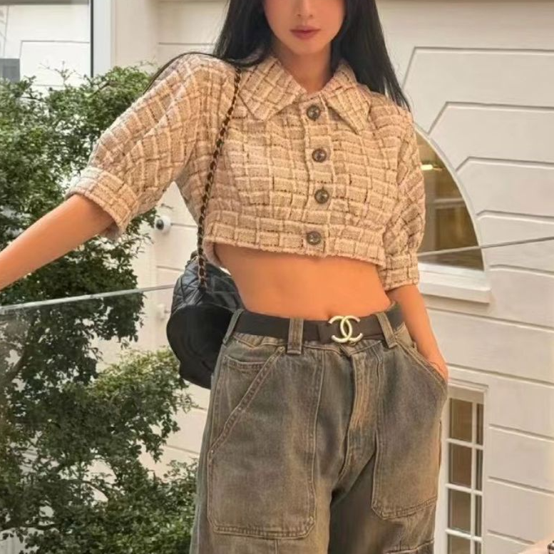 99新 Chanel/香奈儿 40码 22C灰白编织格子短款外套