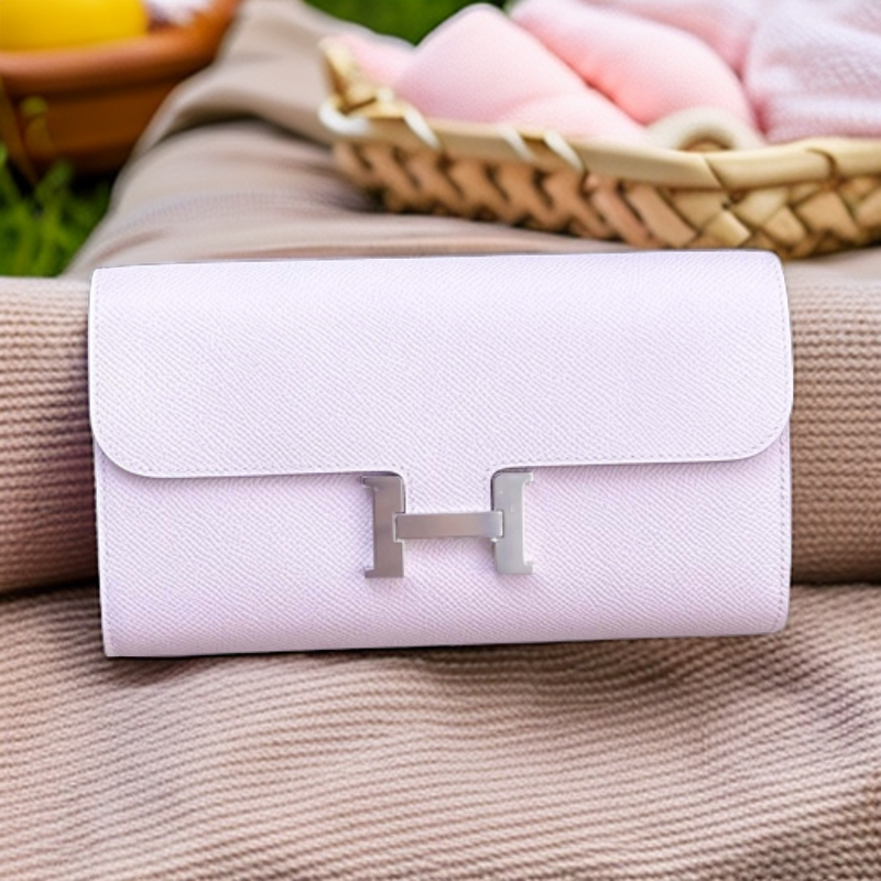 99新 Hermes/爱马仕 constance to go09梦幻紫银扣Epsom皮B刻钱包
