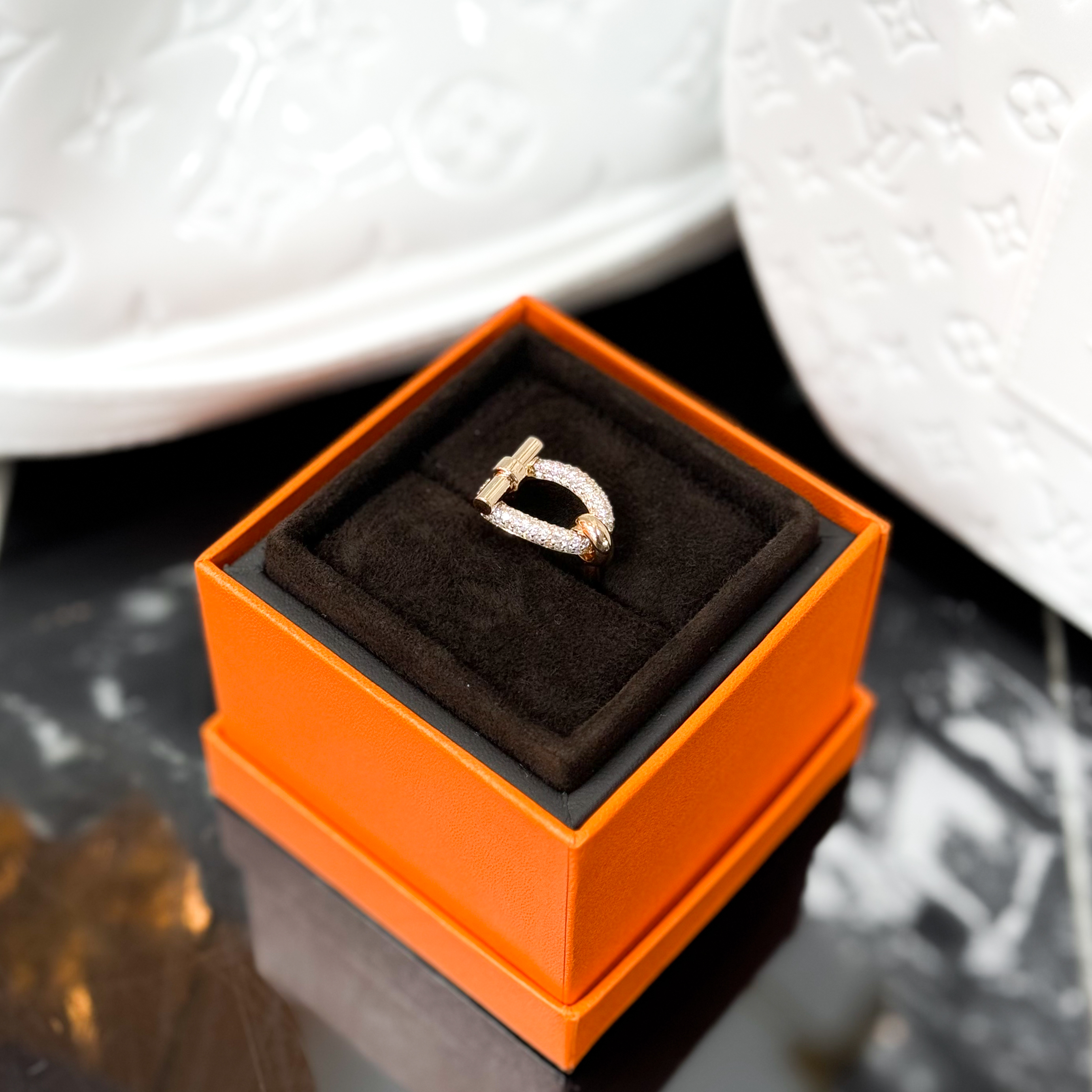 99新 Hermes/爱马仕 53号 adage 玫瑰金满钻 戒指