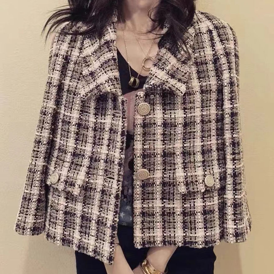 99新 Chanel/香奈儿 36码 粉色混色格子编织短款外套