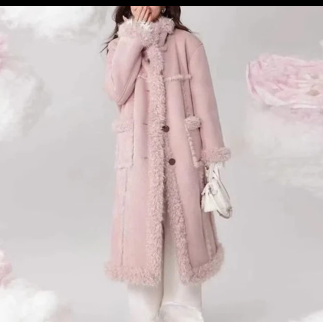 欧货新款复合空气层双面穿外套女冬新款中长款毛毛外套大衣