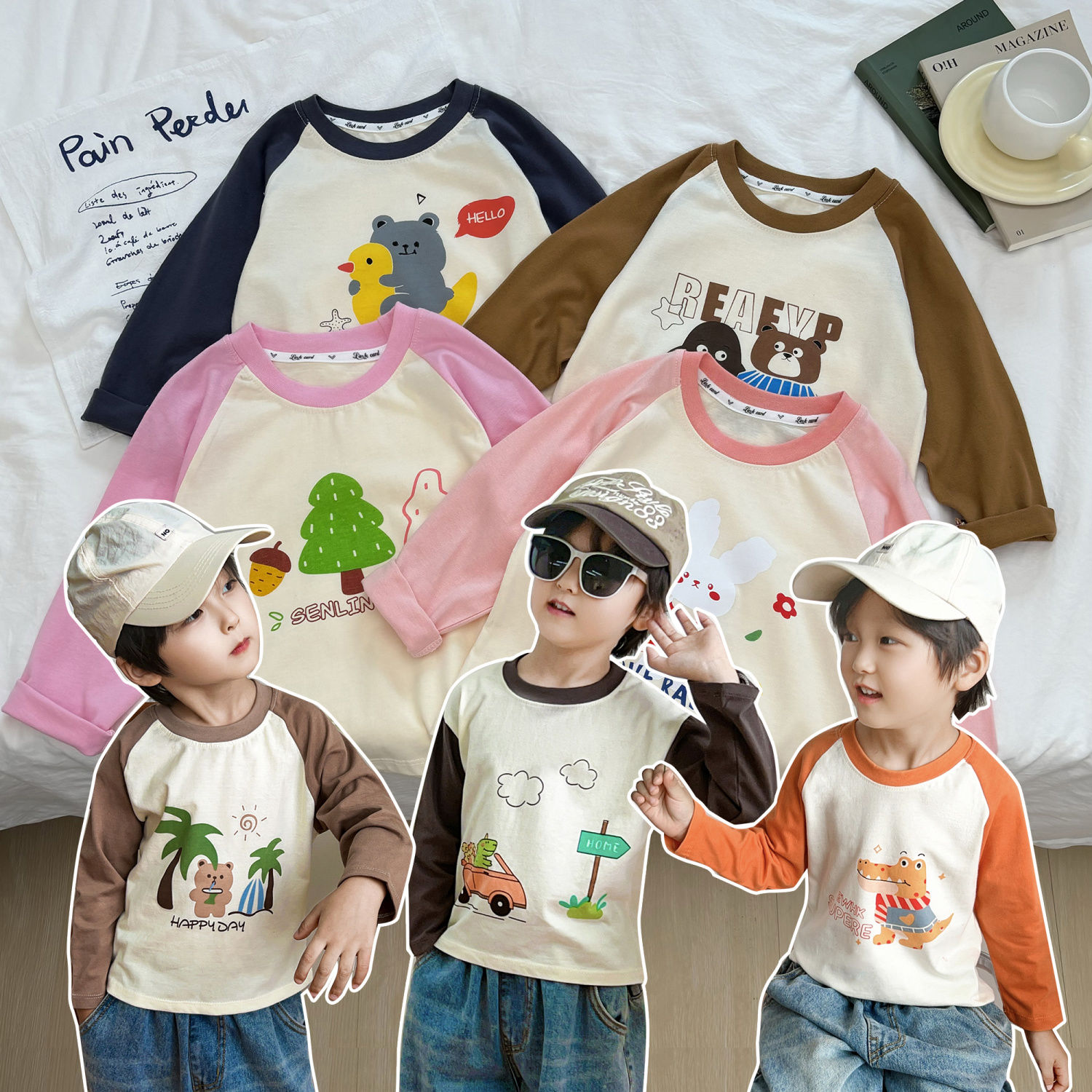儿童纯棉新款T恤儿童春秋男童女童上衣长袖打底宝宝卡通洋气