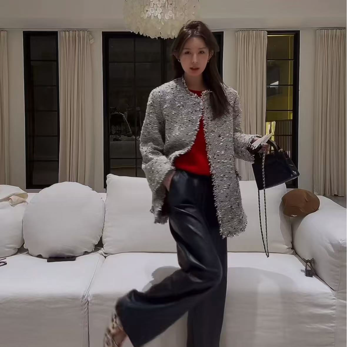 IU INC 灰色空间 复古小香风圆领外套时尚长袖上衣