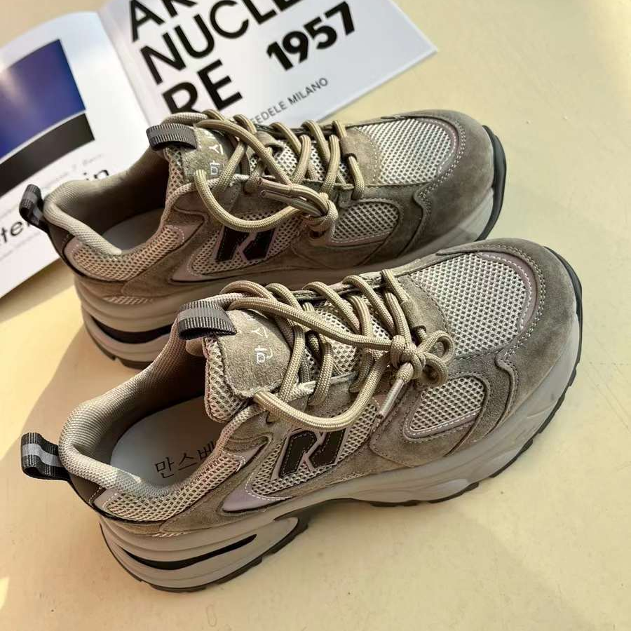 keep-5 厚底老爹鞋女2024早春款韩版灰色休闲百搭透气运动网鞋