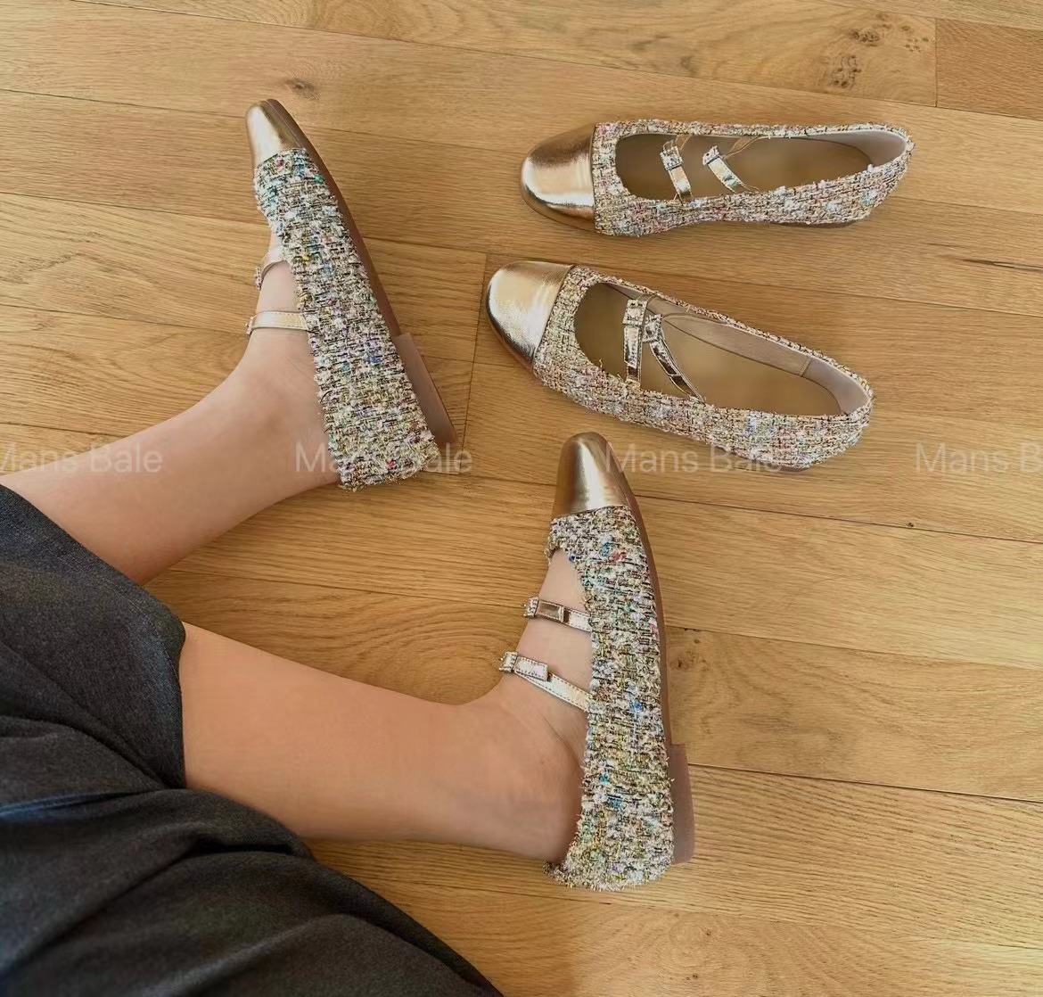 POPO-15时尚真皮拼接小香风高档羊皮儿软底子浅口单鞋芭蕾舞女鞋