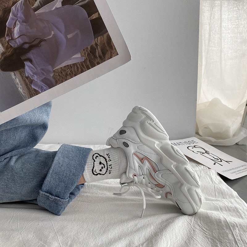 回力瑞时尚百搭ins潮女老爹鞋韩版拼色圆头厚底网面休闲运动鞋