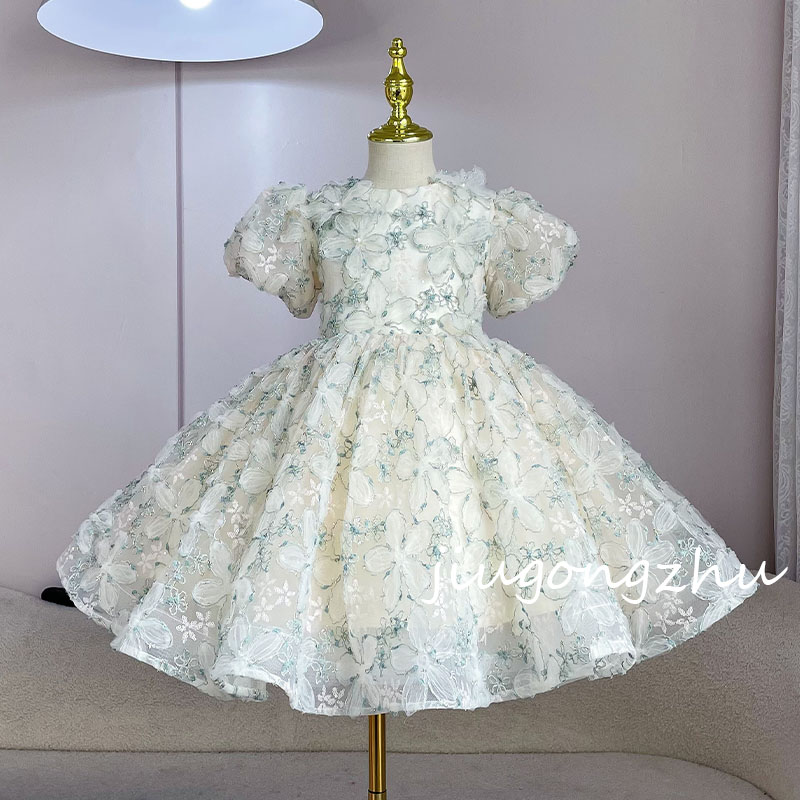 【山茶花】女童夏季公主裙花童短袖儿童礼服钢琴生日钢琴表演演出服