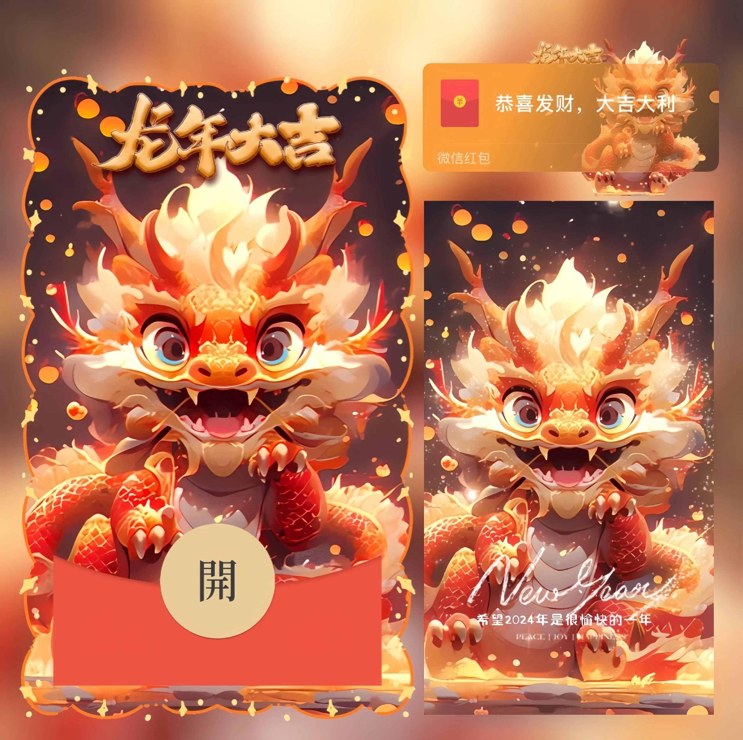 【龙年大吉】2024跨年红包封面动态音乐龙年祝福新年快乐皮肤定制
