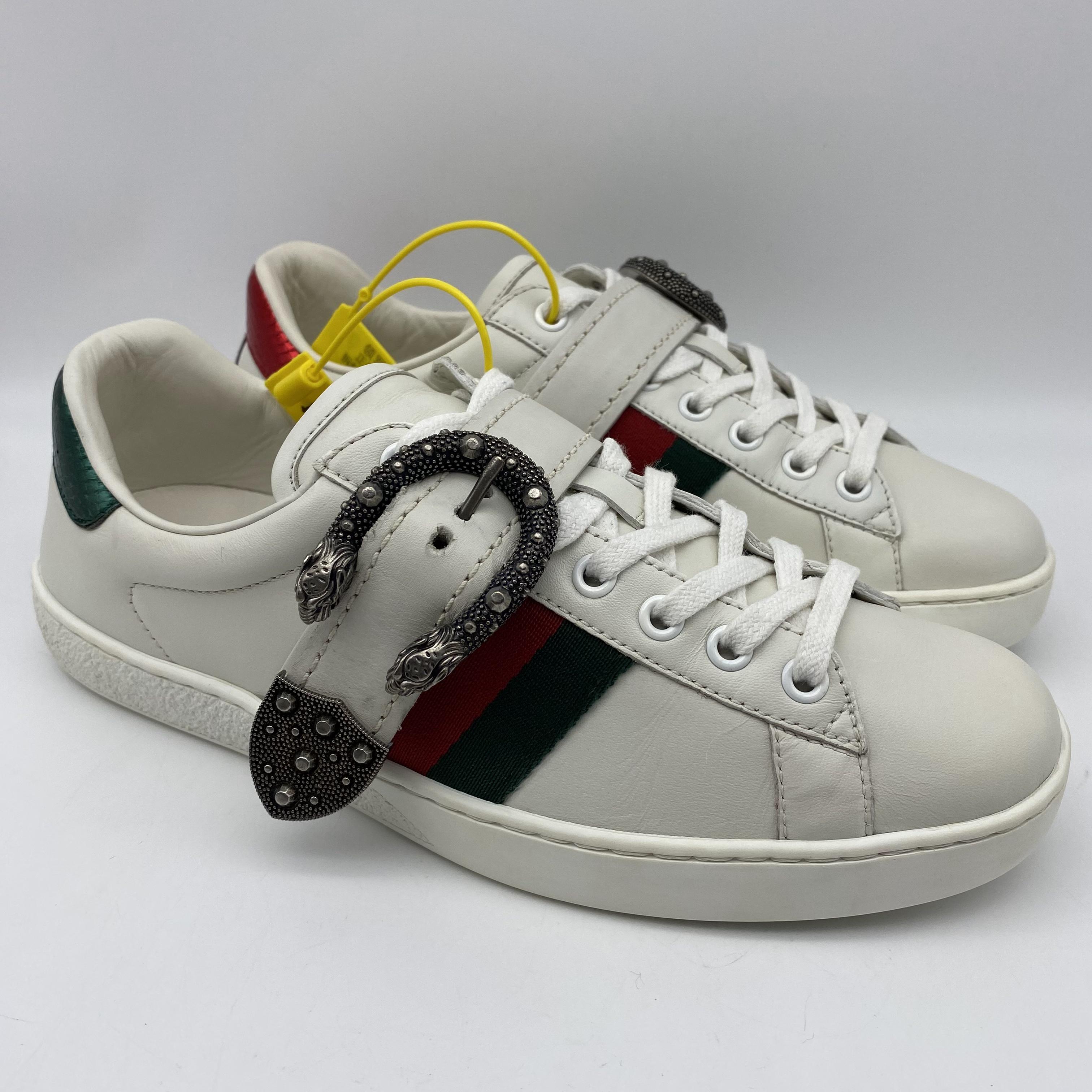 95新 GUCCI/古驰 二手男士白色织带休闲时尚蛇扣板鞋/39欧码