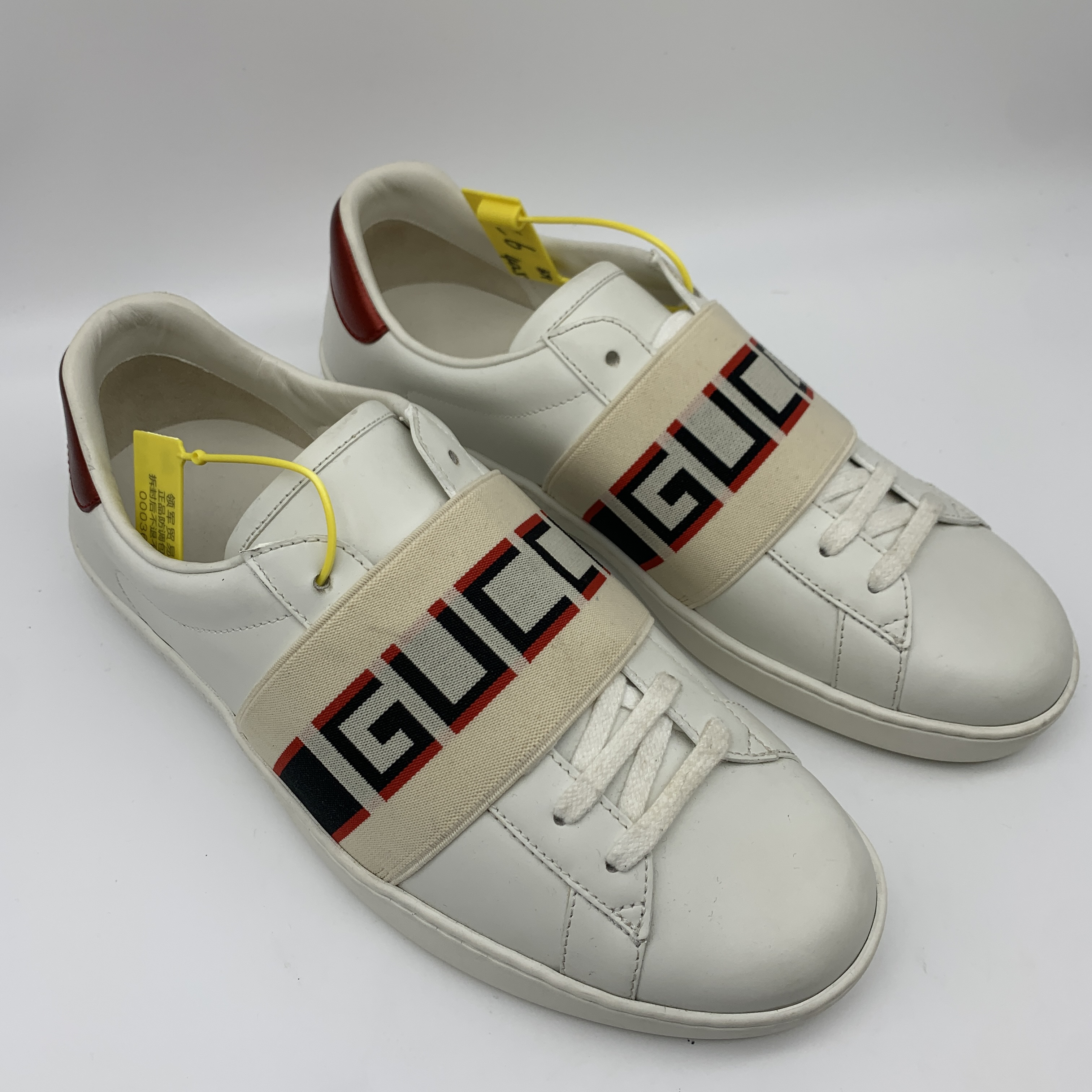 99新 GUCCI/古驰 休闲舒适白色弹力护带板鞋/40.5欧码（未使用）