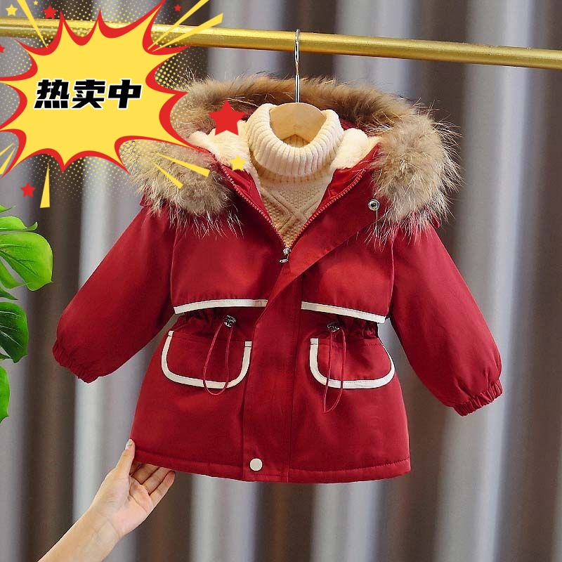 2023新款宝宝棉衣袄小童洋气女童派克服加绒外套冬款加厚儿童棉服