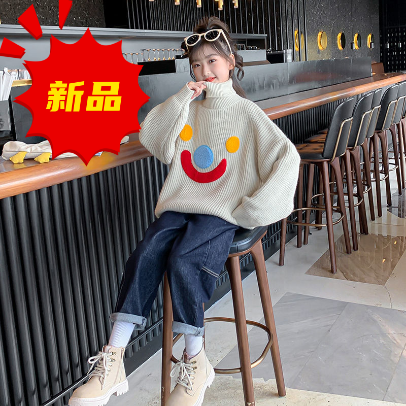 2023秋冬新款儿童秋装针织女童高领毛衣洋气中大童打底衫加绒加厚
