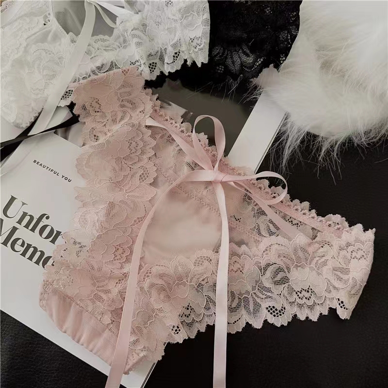 法式时尚性感蕾丝少女系带内裤女士低腰纯欲镂空无痕透气三角裤