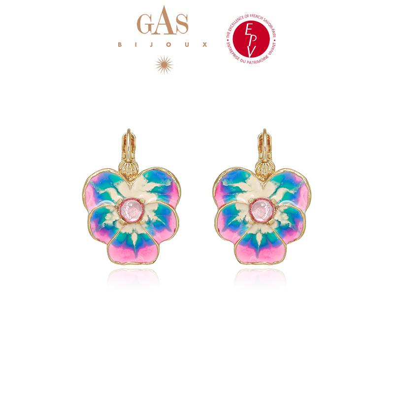 AZLOOK【法国进口】GAS BIJOUX珈思艺术家系列耳环珐琅彩鸢尾花精致