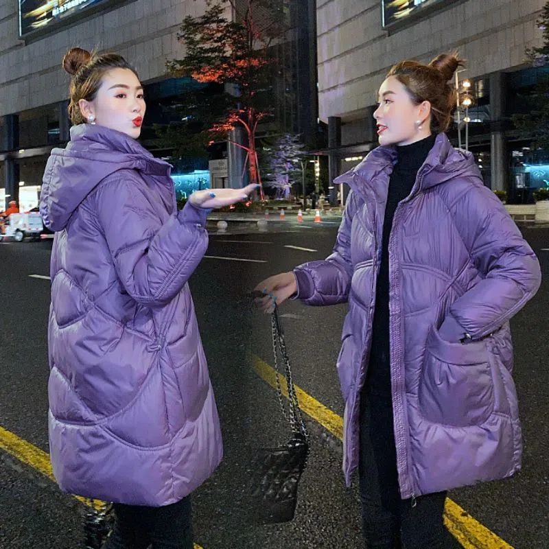 波司豋反季2023新款羽绒服服女中长款宽松连帽面包服棉衣女外套长