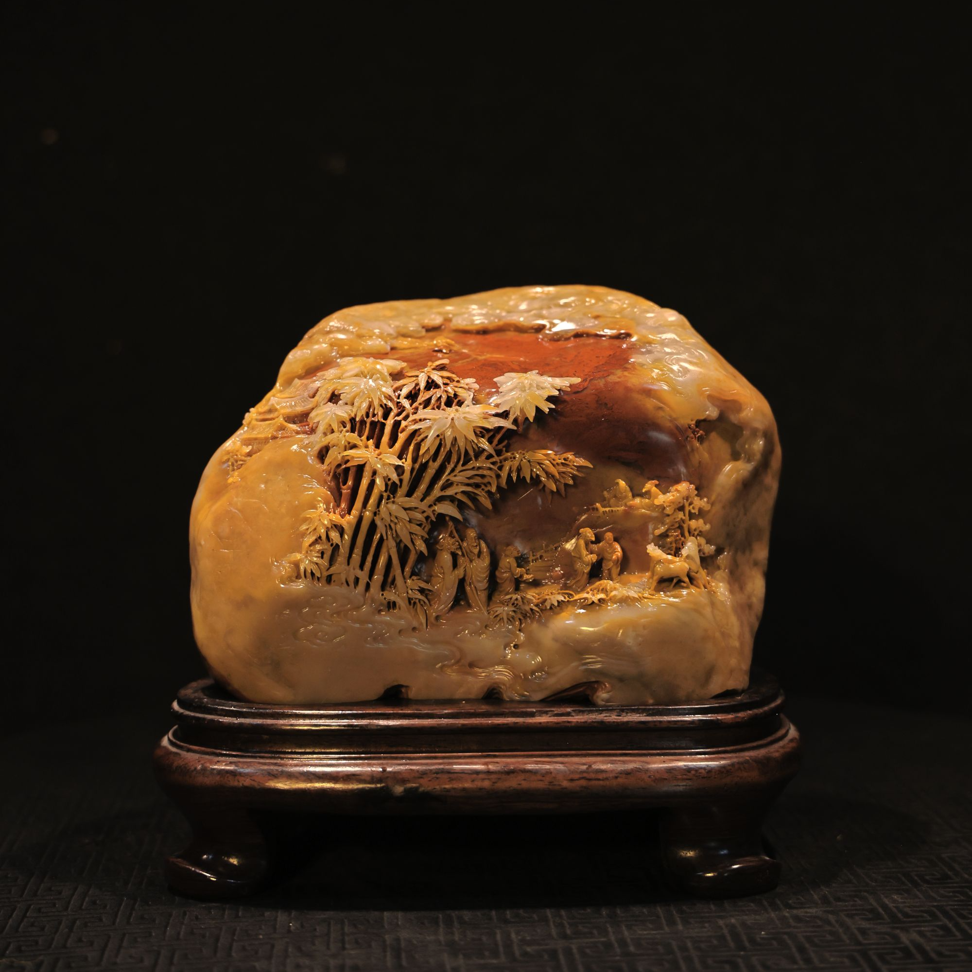 《竹林七贤》-寿山石牛蛋材质浮雕收藏