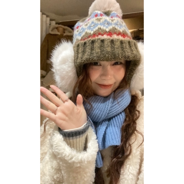 【sophy】“费尔岛风”复古毛线帽秋冬保暖护耳帽大头围显脸小针织帽