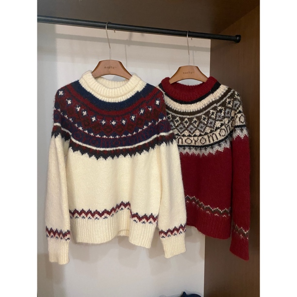 【sophy】礼物｜圣诞气息复古费尔岛撞色提花秋冬慵懒风软糯宽松毛衣