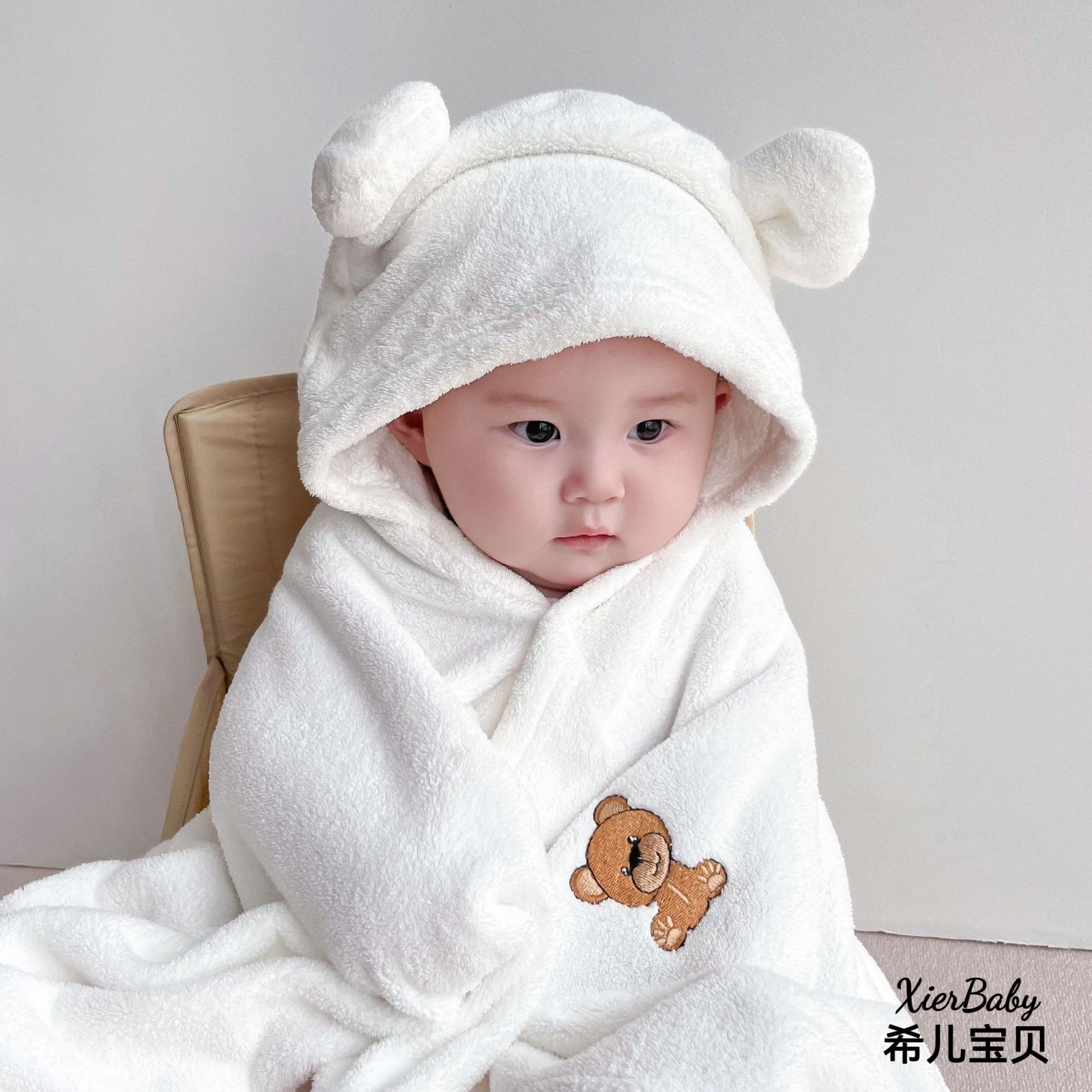 新生儿婴儿连帽吸水浴巾小孩带帽斗篷男女宝宝洗澡裹巾春秋冬加厚