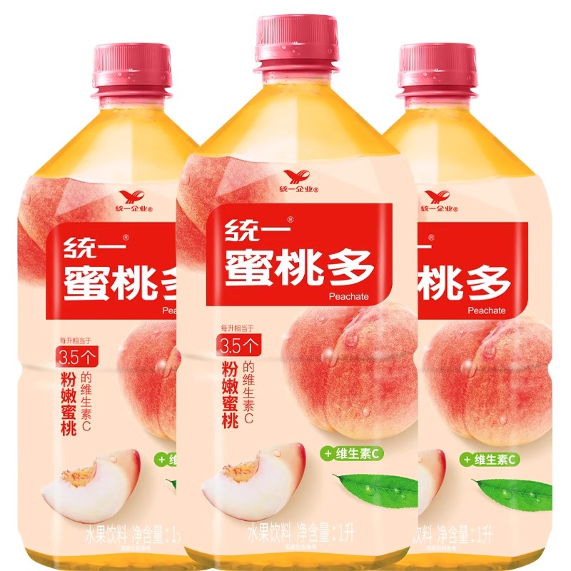 统一蜜桃多水果饮料1000ml*2瓶4瓶8瓶装整箱桃汁果味1升畅饮瓶装