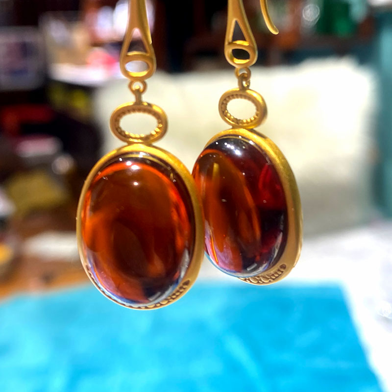 吉德福银镶嵌琥珀复古珠宝红色时尚首饰气质优雅中古轻奢百搭耳钩