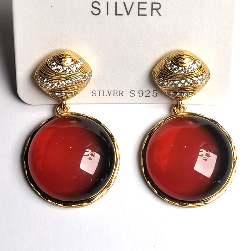 吉德福时尚百搭复古轻奢气质简约925银镶琥珀耳钉