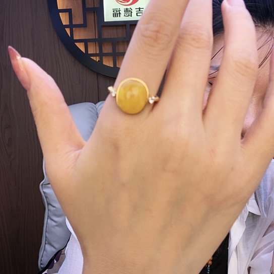 蜜蜡戒指银S925镶嵌戒指