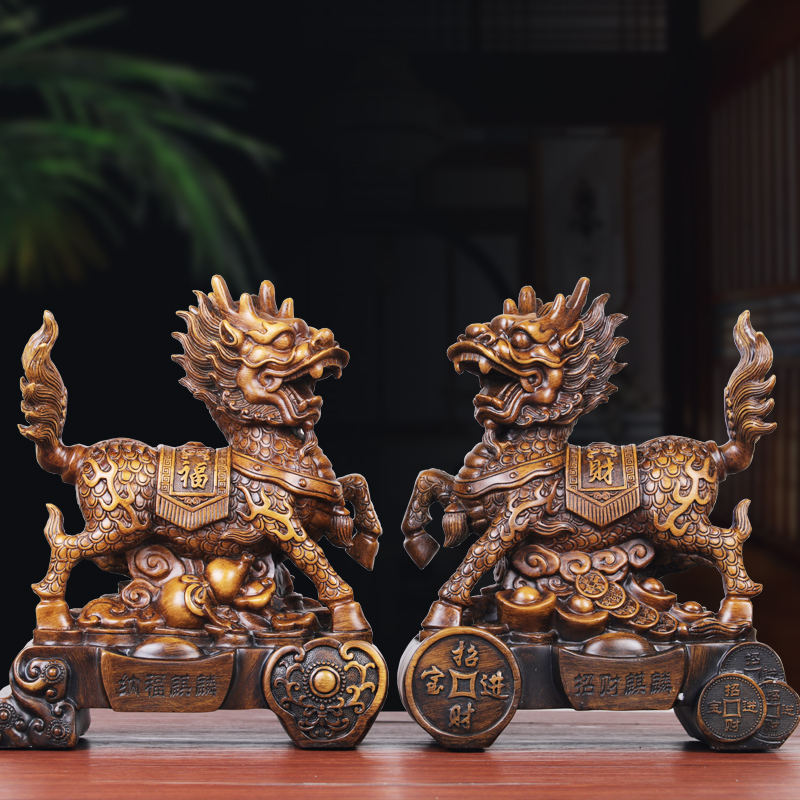 大号麒麟摆件一对送子招财办公室客厅玄关家居装饰品乔迁新居礼品