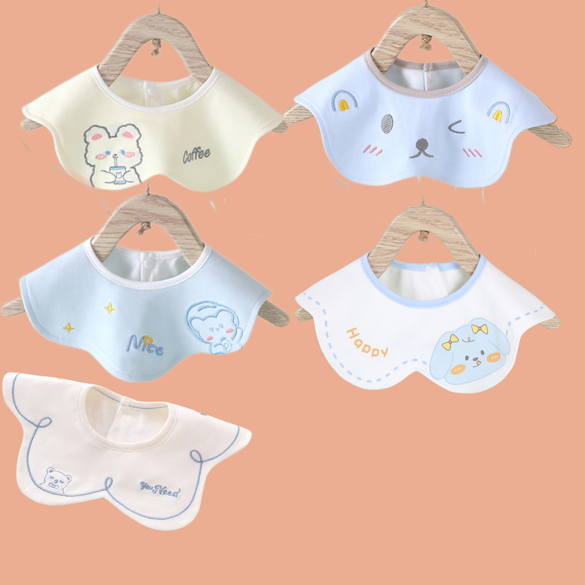 婴幼儿口水巾刺绣防水围嘴360度可旋转100棉防水防吐奶口水巾