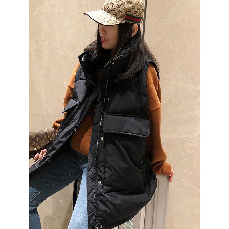 爆款韩版羽绒服马甲女棉服中长款秋冬季新款加厚百搭宽松口袋马同