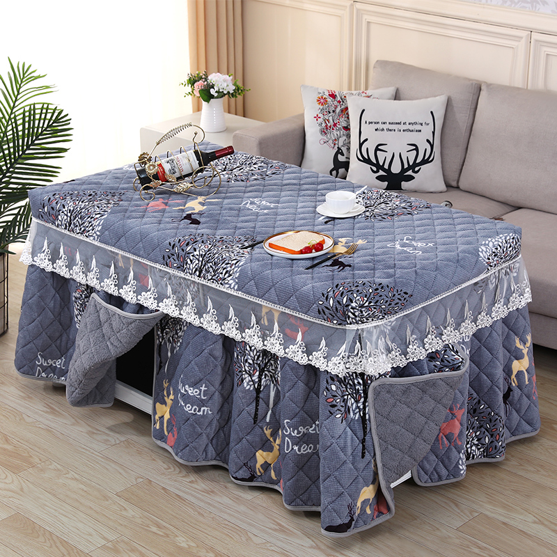 牛奶绒加厚加绒加厚裙摆四页开叉分体茶几罩取暖桌罩长方形双面绒