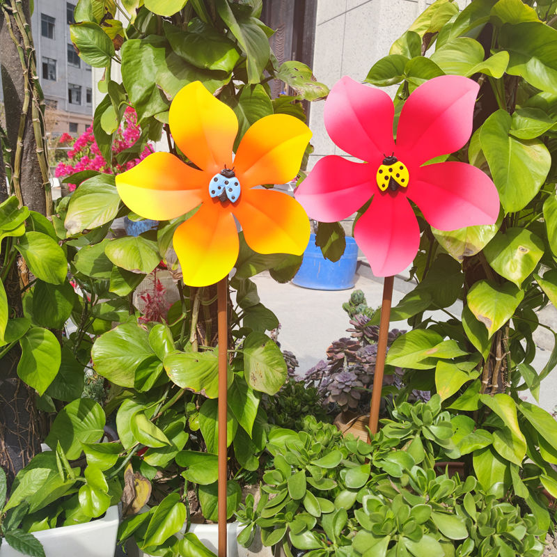 铁艺花朵/甲壳虫旋转风车 户外花园庭院家居落地插件阳台室外