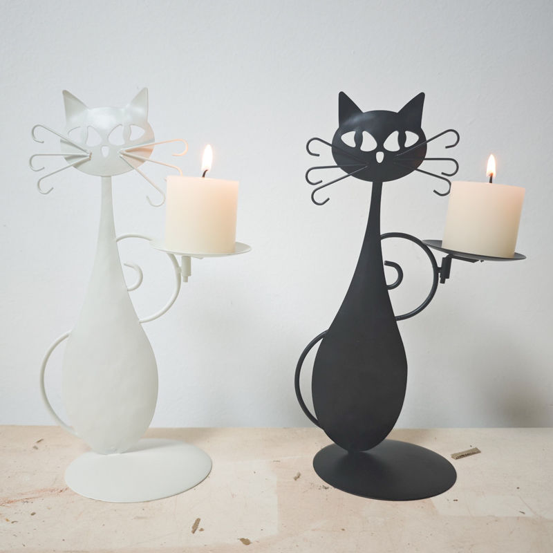 铁艺猫型烛台装饰简约复古家庭圆桌金属饰品客厅创意摆饰