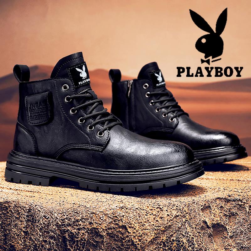 PLAYBOY马丁靴男鞋冬季2024新款高级感男士高帮国潮上档次工装靴