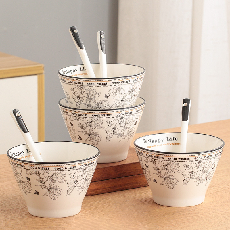 小香风斗笠碗陶瓷轻奢高级感ins风米饭碗早餐燕麦沙拉碗家用饭碗