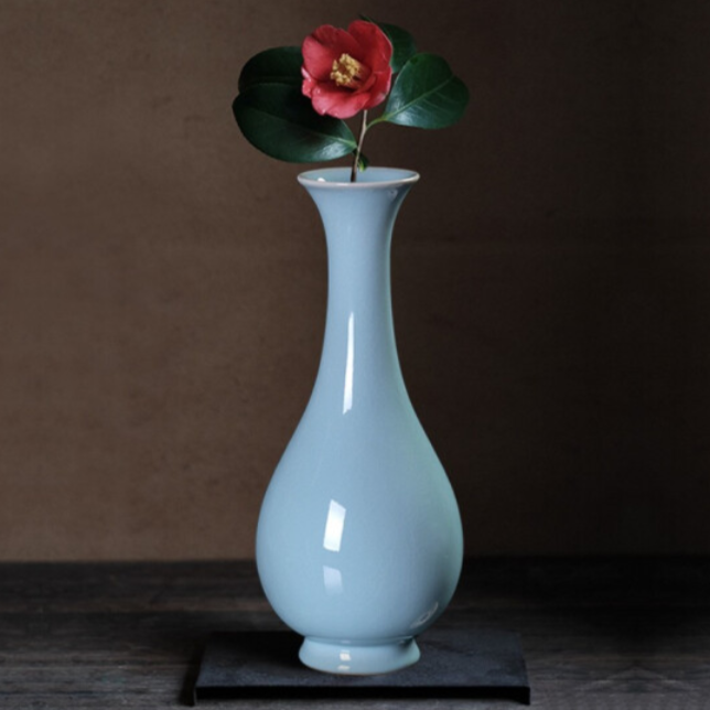 廷怀窑【玉壶春花瓶】汝窑汝瓷陶瓷花插中式复古瓷瓶禅意摆件