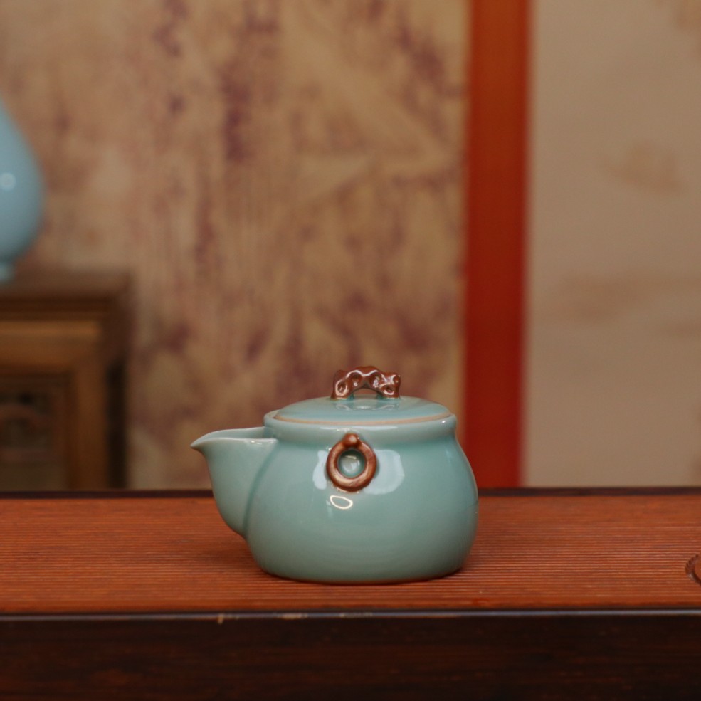 廷怀窑 青釉太湖石宝瓶壶陶瓷茶壶泡茶壶家用手抓壶