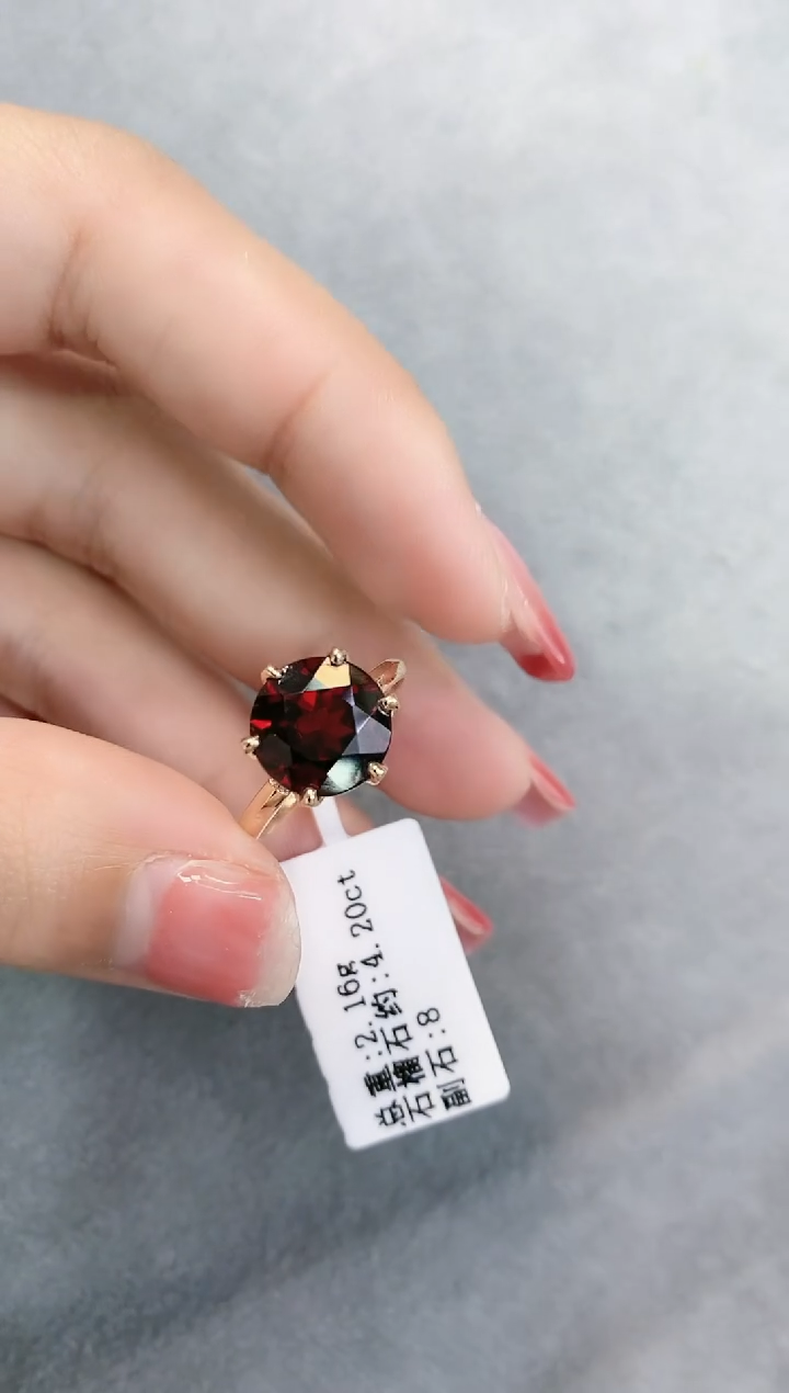 【闪购商品】石榴石戒指18K金镶嵌.