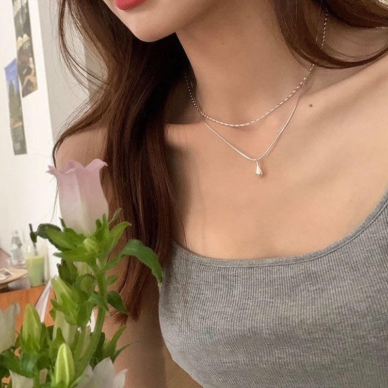 坠链均925银 纯银极简双层项链2024新款爆款ins小众水滴吊坠百搭