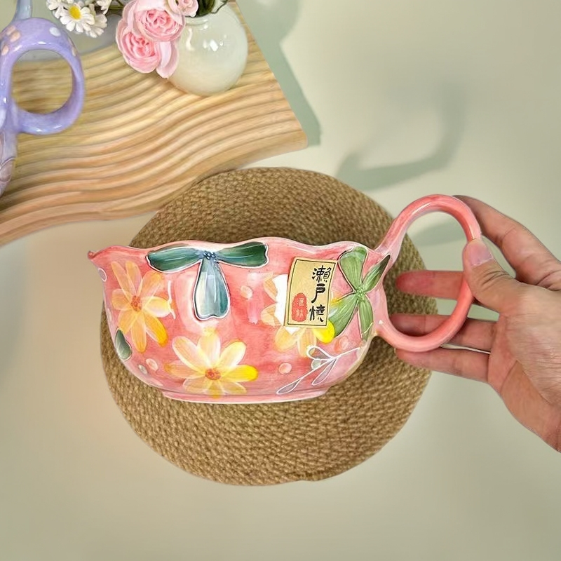 濑户烧 群芳争艳-曲把大碗1个装