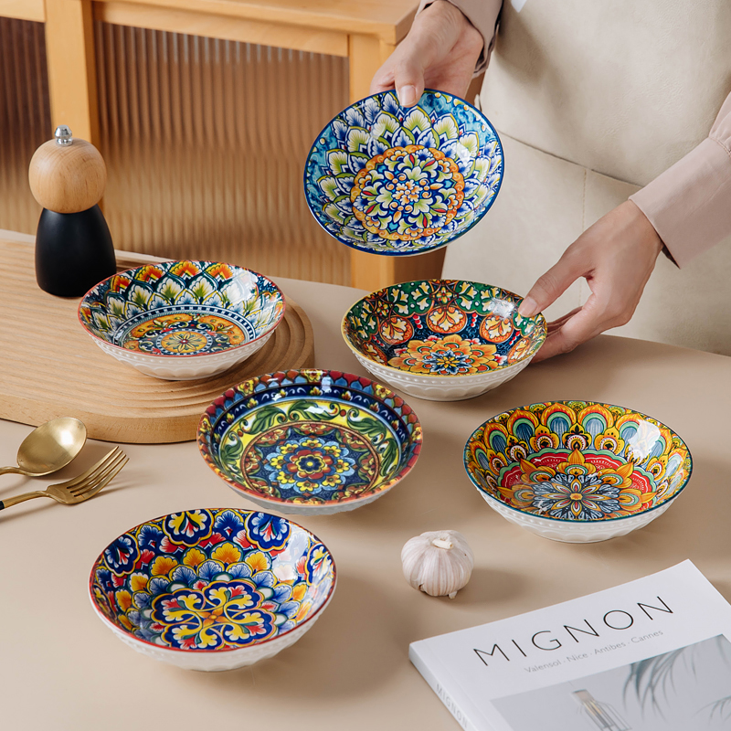 新品卧龙雏凤-5.7英寸珠点吐骨碟6个装釉下彩陶瓷小吃碟家用餐具
