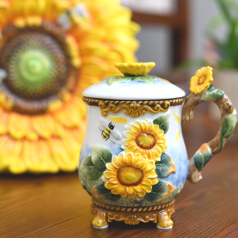 出口陶瓷太阳花向日葵罐摆件新房送礼家居摆设入宅新居软装